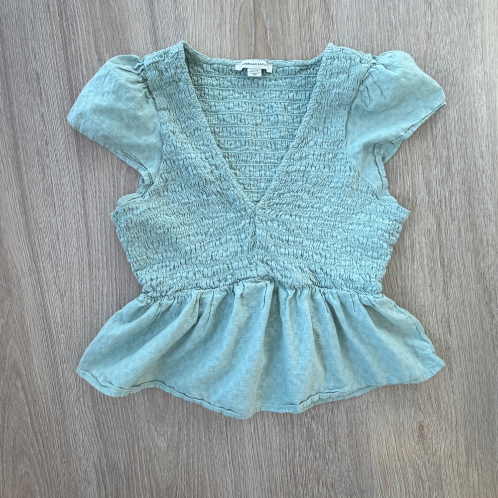 Smocked Peplum Women's Top in Sage Green